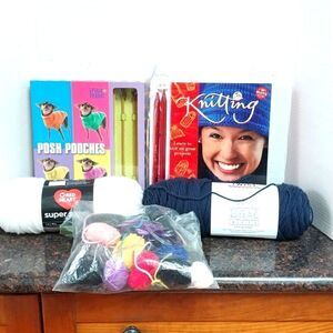 Project Knitting Books,Needles,and Yarn and Crochet Hook....EUC